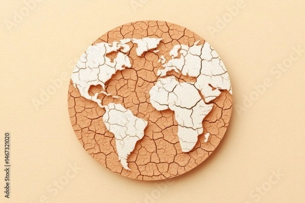 Fototapeta Cracked Soil Forming a Globe Pattern Highlights Earth's Vulnerability to Environmental Issues