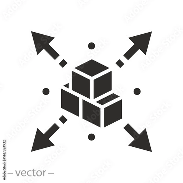 Fototapeta parcel delivery, distribution icon, logistics services, flat vector illustration