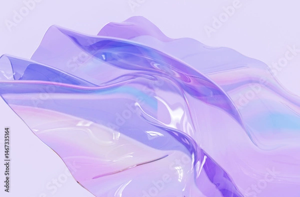 Fototapeta 3d  Iridescent holographic cloth abstract shape, futuristic modern banner design, liquid purple stylized background illustration