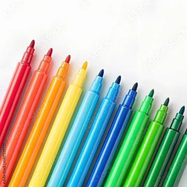 Fototapeta Set of Many Bright Color Markers Arranged on White