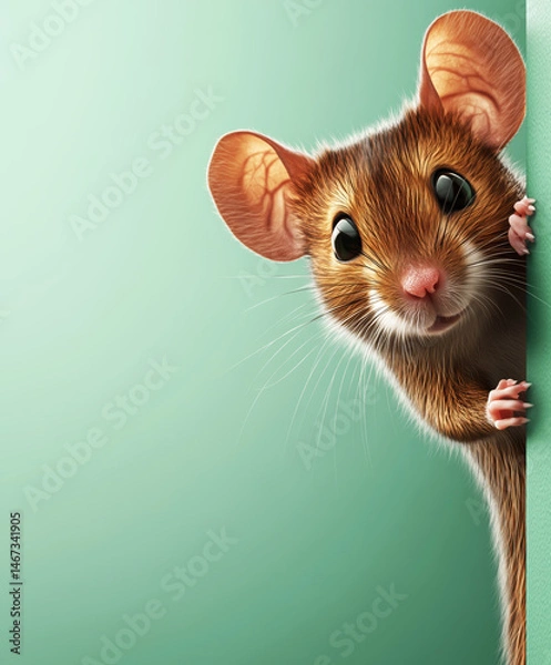 Fototapeta A cute little mouse peeking from around the corner. Room for text or copy space.