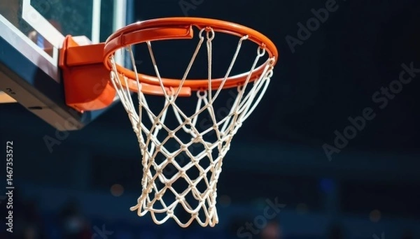 Fototapeta Close-up of a basketball net, showing the strings and the rim , game play, fiber, basketball season