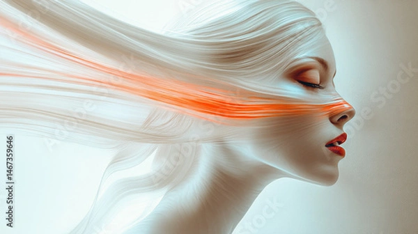 Fototapeta Mental health problem Concept. Portrait of woman have manic and depress emotion in inner world. Abstract surreal mind emotion art. 
