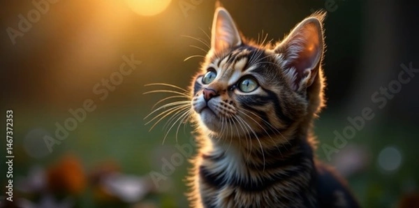 Fototapeta Tortoiseshell Maine Coon kitten looking up at camera, maine coon, tortoiseshell