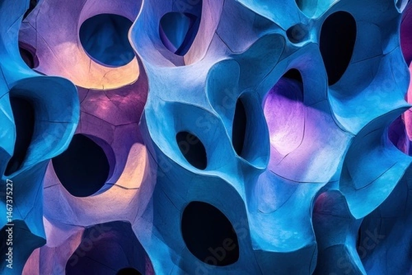 Fototapeta Abstract organic shapes with vibrant colors and glowing highlights