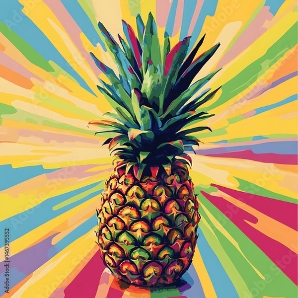 Obraz Pop art pineapple against colorful rays, a tropical, vibrant style ideal for summer designs