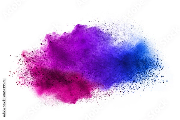 Fototapeta Explosion of colored powder and dust smoke splash red and blue purple on white background	