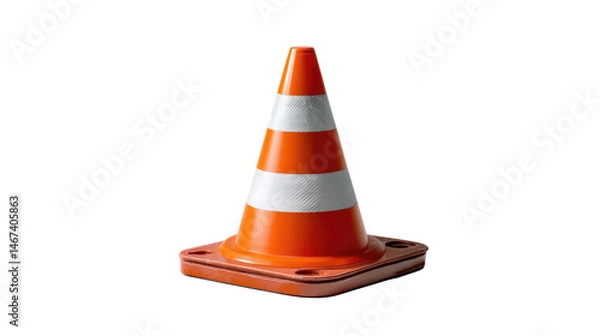 Obraz Traffic Cone: A vivid orange traffic cone with white reflective stripes stands tall against a clean backdrop, signaling caution and safety.