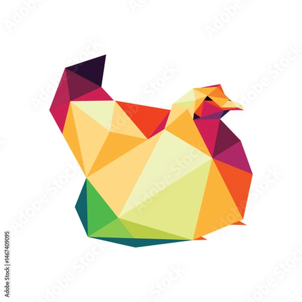 Obraz Colorful Hen Chicken Incubating in Polygon Low Poly. Colorful abstract Incubating Hen Icon. Hen full color Vector.
