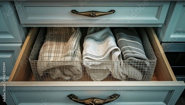 Obraz Photorealistic image of a mesh drawer for kitchen tools