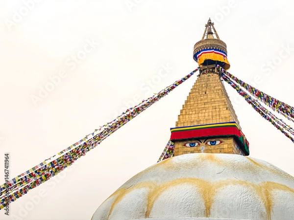 Obraz Boudhanath Boudha Stupa in Kathmandu, Nepal with many waving prayer flags