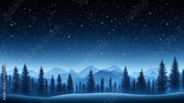 Fototapeta Snowy mountain range at night