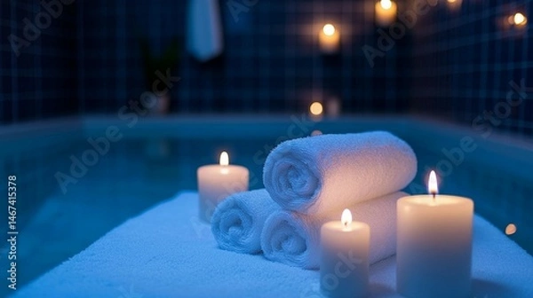 Fototapeta Spa tranquility with candles and towels