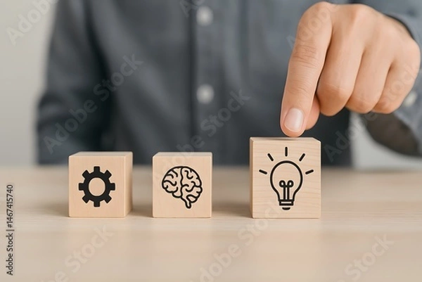 Fototapeta Creative Thinking and Problem Solving Concept with Wooden Blocks