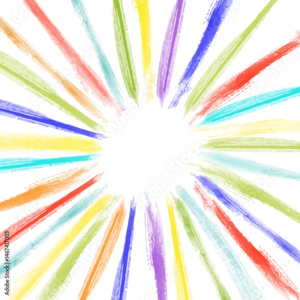 Fototapeta Colorful paintbrush strokes radiating from center, creative burst concept with copy space