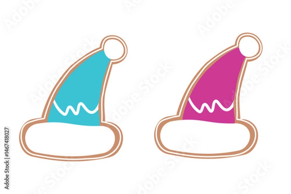 Fototapeta Vector gingerbread christmas santa Claus hat cookie design elements set isolated on white background. Vector christmas decoration. Sweet ginger cookies as Santa Claus hat isolated holiday element. 