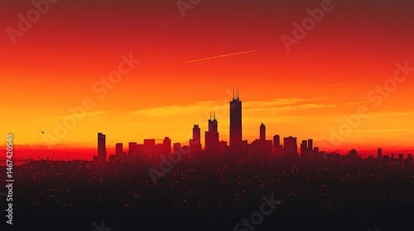 Fototapeta City Skyline With Vibrant Sunset Creating Majestic Atmosphere High Resolution Picture
