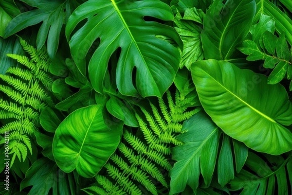 Fototapeta Lush Green Tropical Leaves Texture Background for Nature Themes
