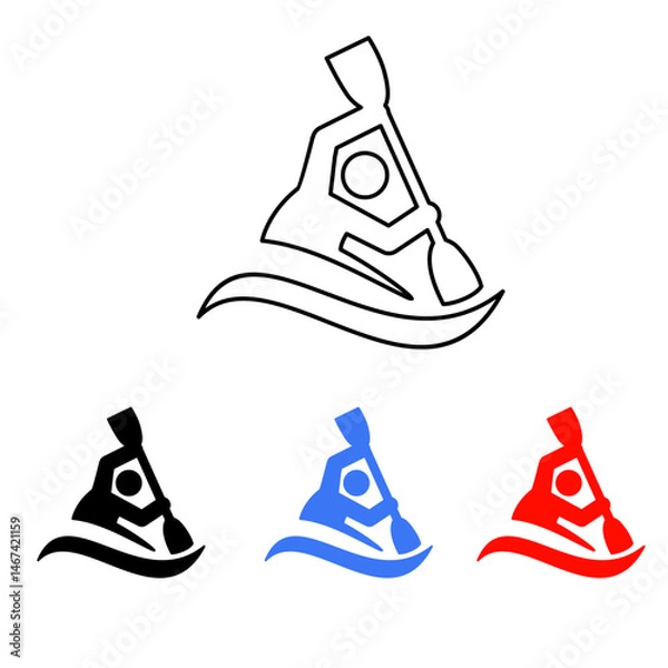 Obraz icon of a person rowing, a line icon, colored red, black and light blue, for the icon of Physical Education and the sport of rowing