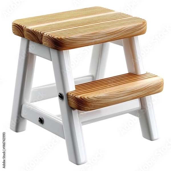 Fototapeta Compact Two-Step Wooden Stool for Kitchen and Home Use