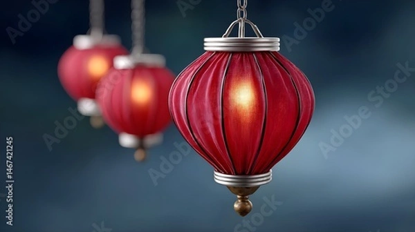 Fototapeta Elegant Red Lanterns Hanging Charm with Soft Glowing Light