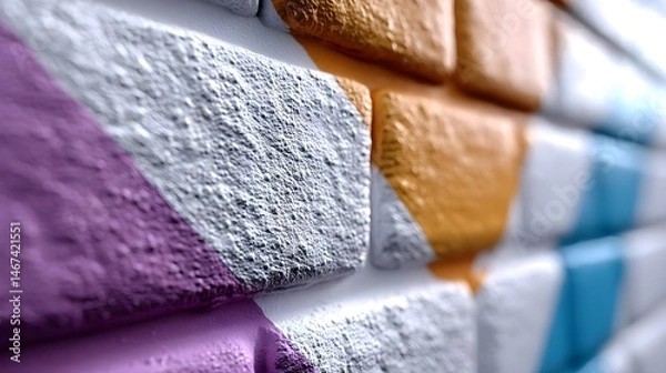 Fototapeta Colorful Textured Brick Wall with Vibrant Geometric Patterns