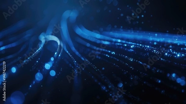 Fototapeta Abstract picture micro light sparkling particle represent data flow vivid flowing wave with high tech background, create digital effect scene perfect for energetic and fantasy wallpaper design. AIG53.