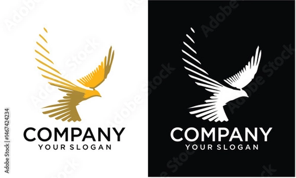 Fototapeta Creative flying golden eagle, abstract concept, minimalist, logo design inspiration.