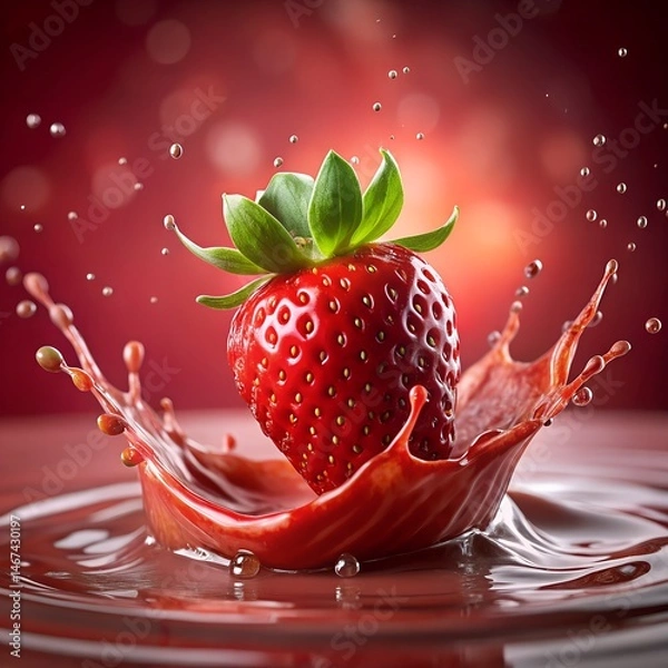 Fototapeta Fresh Strawberry Splash in Juice Isolated on Transparent Background – High-Speed Fruit Photography for Product Mockups

