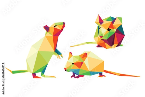 Fototapeta Mouse Animal Set in Colorful Polygonal low poly. Mouse mice Icon in Colorful abstract. Vector of Mouse collection.