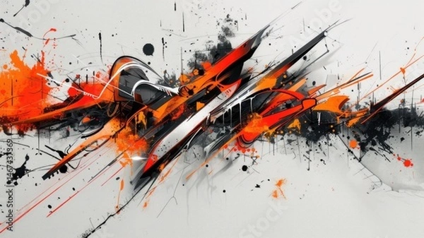 Fototapeta Abstract graffiti art with red, black, and white colors. Digital artwork of watercolor brushstroke splashing color with orange and black color. Urban and street art concept. Street artwork. AIG53.