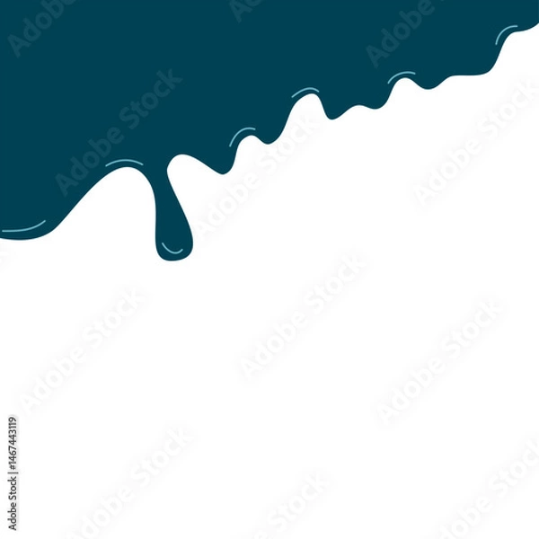 Fototapeta Fluid splatter with glossy surface and droplets scattered around. Smooth abstract curved liquid blob shape. Modern design element for creative backgrounds or decorative purposes