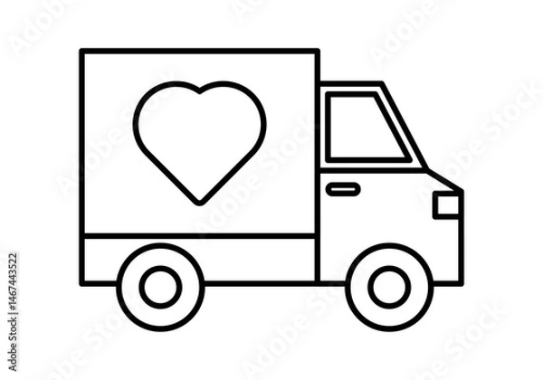 Fototapeta Icono negro de camión con corazón representando envío de donaciones 