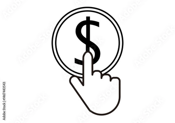 Fototapeta Icono negro de dedo pulsando moneda de dólar