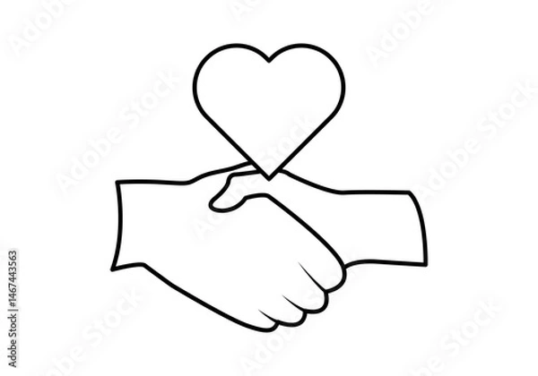 Fototapeta Icono negro de apretón de manos con corazón representando solidaridad 