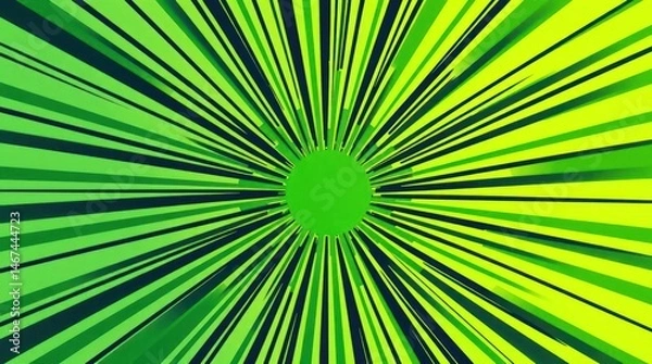 Fototapeta Vibrant green and dark green radiating lines converge into a central circle, creating a dynamic, energetic burst effect
