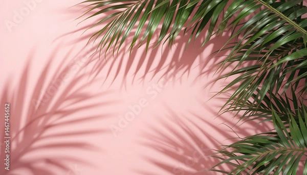 Obraz Palm Leaf and Shadow on Pink Wall