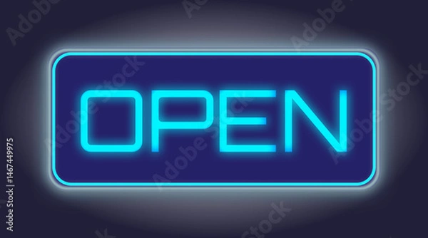 Obraz Neon Open Sign Illuminated Against Dark Background  
