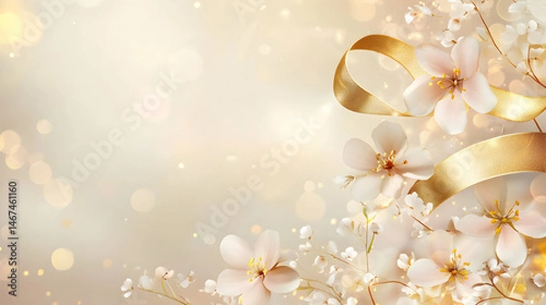 Fototapeta Floral Arrangement with Golden Ribbon Accents for Celebratory Events and Occasions