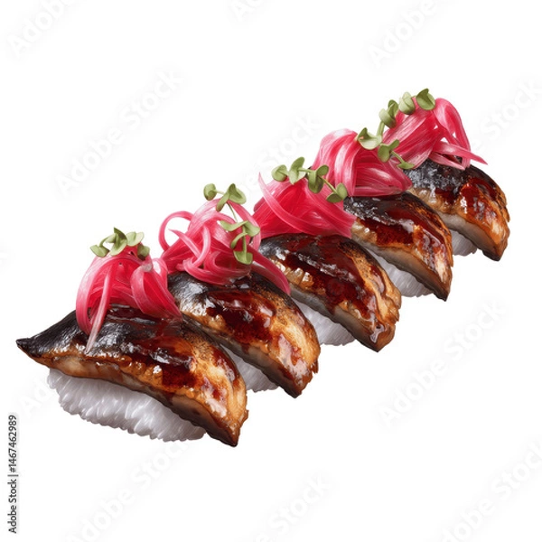 Obraz Delicious Unagi Sushi with Pickled Red Onions