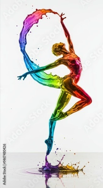 Fototapeta Artistic representation of a colorful dancer made of splashes of paint in a dynamic pose
