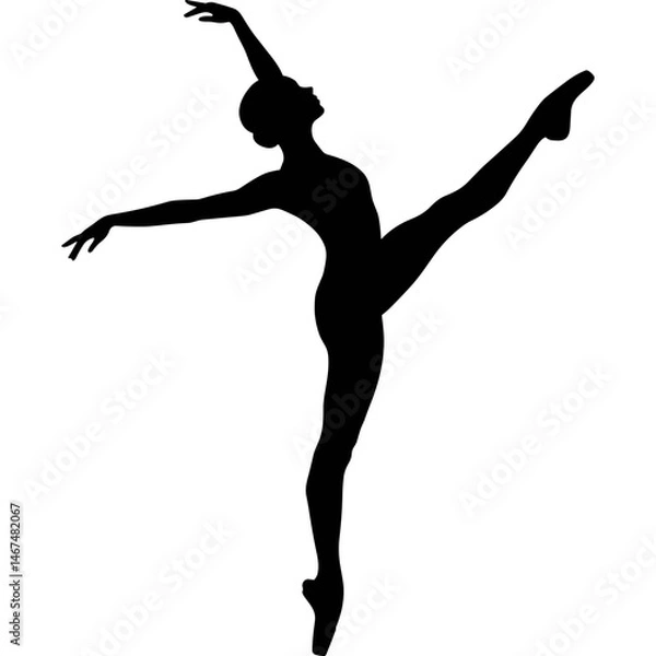 Fototapeta Silhouette of dancer performing ballet pose. Dancer in silhouette performing ballet dance on white background