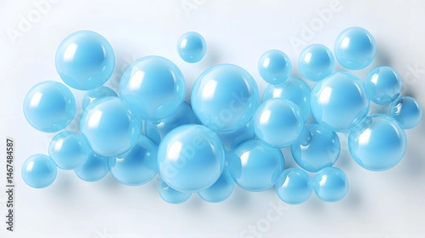 Fototapeta Blue Glossy Bubbles Background with Realistic 3D Appearance: Modern Design Element