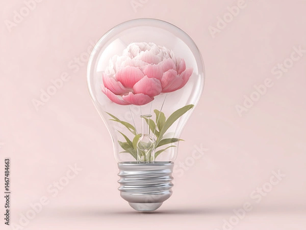 Fototapeta Blooming Idea: Peony Flower in a Light Bulb