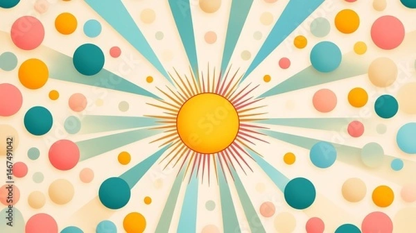 Fototapeta Vibrant star persona concept, Colorful Abstract Background with Sun Rays and Geometric Circles