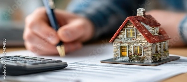 Fototapeta Real estate investment evaluation office setting document review professional environment close-up view financial analysis