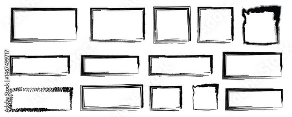 Fototapeta Hand-drawn square and rectangle frames, Rectangle borders collection, Rubber stamp imprint, Isolated on white background
