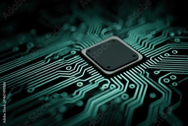 Fototapeta Circuit board with central chip