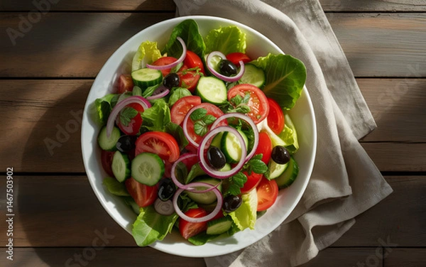 Fototapeta salad with tomatoes and basil