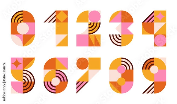 Obraz set of numbers from 0 to 9. abstract geometric pattern shapes, vector trendy elements design made of circles, squares, numbers for card, invitation, wallpaper, poster	